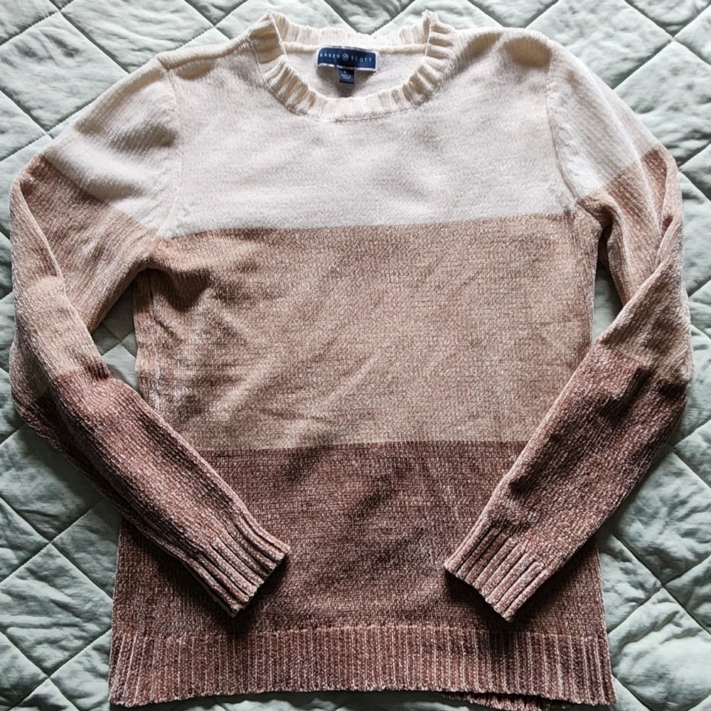 Cream and Brown Color Block Sweater